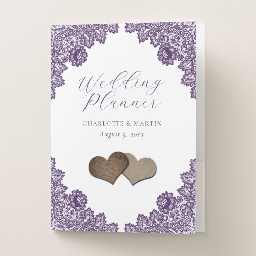 Purple Floral Lace Burlap Hearts Wedding Planner