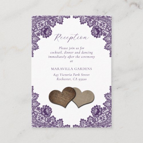 Purple Floral Lace Burlap Hearts Wedding Reception
