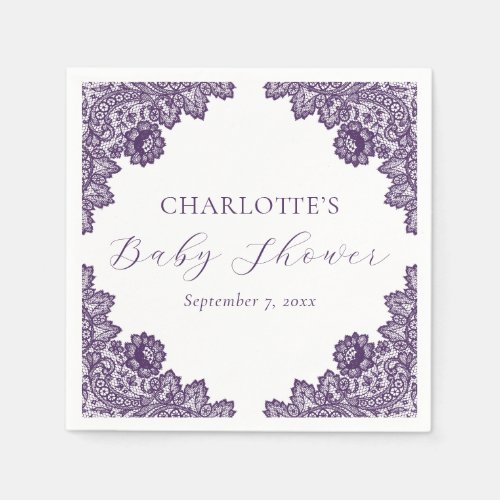 Purple Floral Lace Elegant Rustic Baby Shower