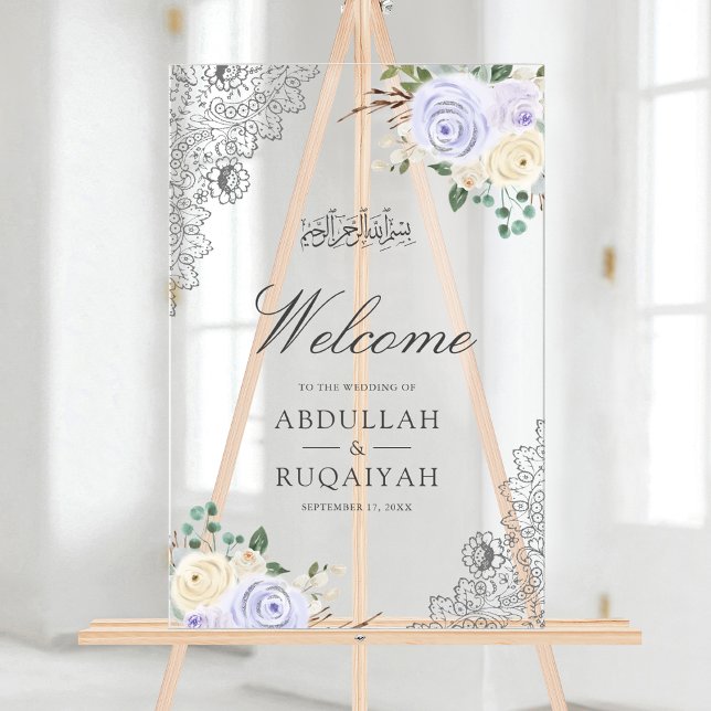 Purple Floral Lace Muslim Wedding Welcome Acrylic Sign (Creator Uploaded)