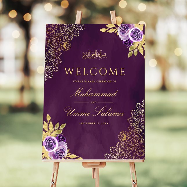 Purple Floral Lace Muslim Wedding Welcome Sign (Creator Uploaded)