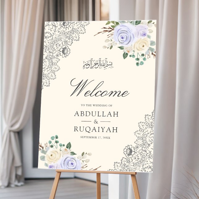 Purple Floral Lace Muslim Wedding Welcome Sign (Creator Uploaded)