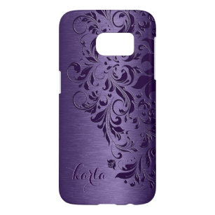 Purple Floral Lace On Purple Metallic Texture Samsung Galaxy S7 Case