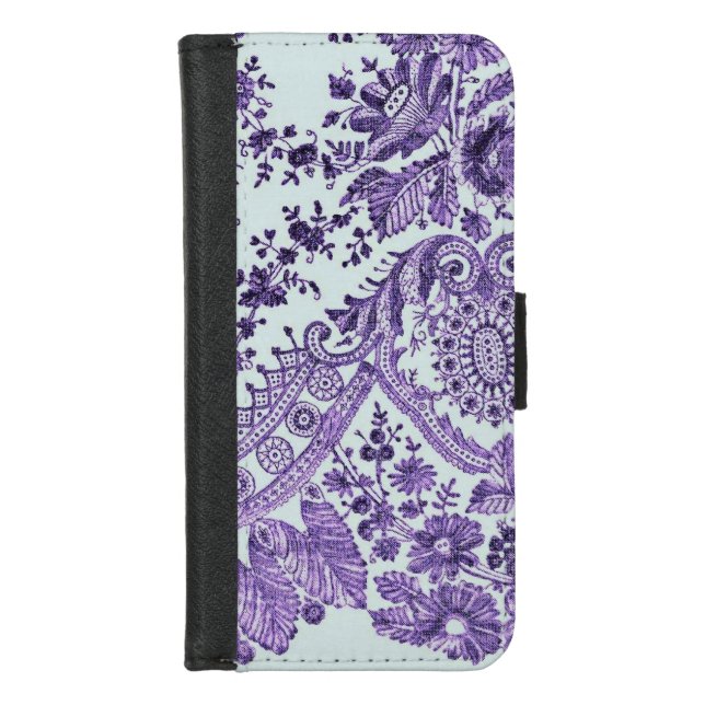 Purple Floral Lace Pattern  iPhone Wallet Case (Front)