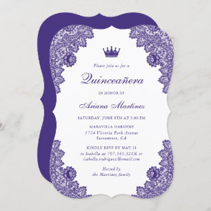 Purple Floral Lace Quinceañera 15th Birthday Invitation