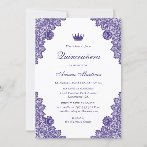 Purple Floral Lace Quinceaera 15th Birthday Invitation
