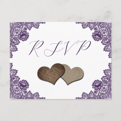 Purple Floral Lace Rustic Wedding RSVP Postcard
