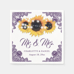 Purple Floral Lace Sunflower Wedding Napkins
