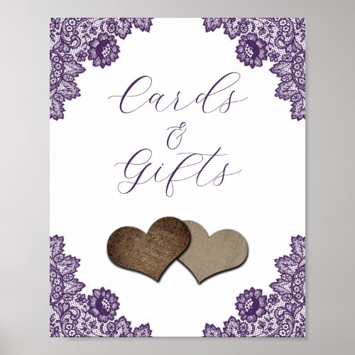 Purple Floral Lace Wedding Cards and Gifts Sign