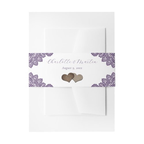 Purple Floral Lace Wedding Invitation Belly Band