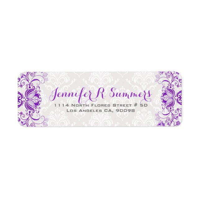 Purple Floral Lace White Damasks Label (Front)