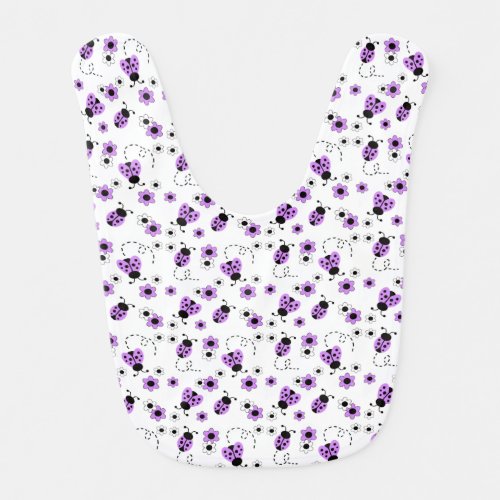 Purple Floral Ladybug Girl Baby Bib