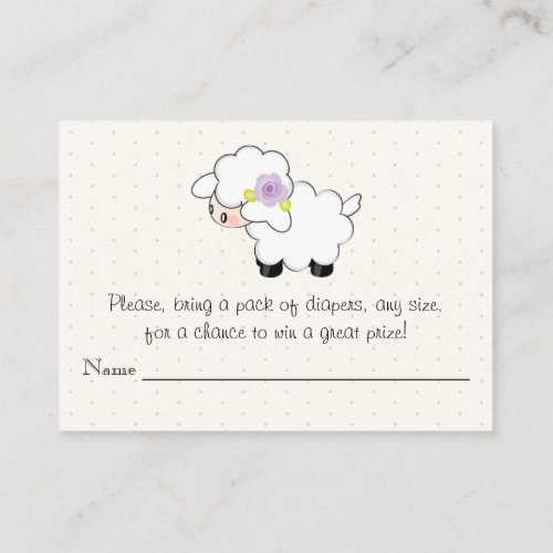 Purple Floral Lamb Baby Girl Diaper Raffle Tickets Enclosure Card