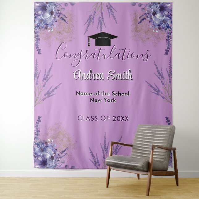 Purple Floral Lavender Girly Grad Photo Backdrop  (In Situ)