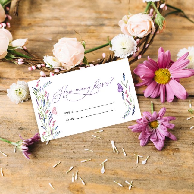 Purple Floral Lavender How Many Kisses Game Enclosure Card (Creator Uploaded)