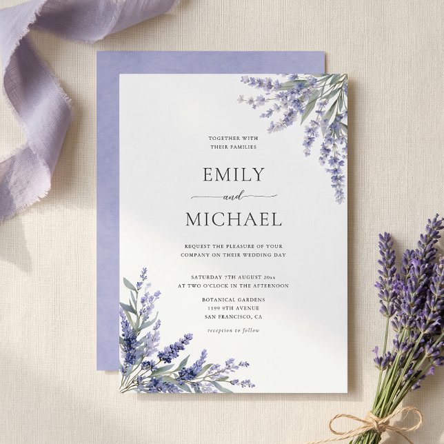 Purple Floral Lavender Modern Wedding Invitation (Creator Uploaded)