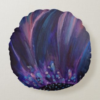 Purple Floral Leaves flower Art  Round Pillow