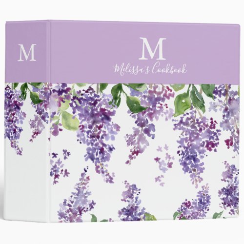 Purple floral lilac cook book Binder
