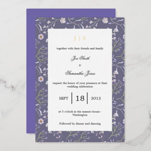 purple floral lilac foil invitation