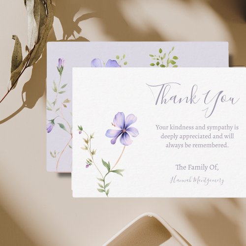 Purple Floral Lily Sympathy Thank You Card