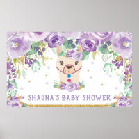 Purple Floral Llama Baby Shower Welcome Backdrop B Poster