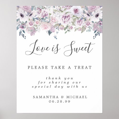 Purple Floral Love is Sweet Dessert Bar Sign