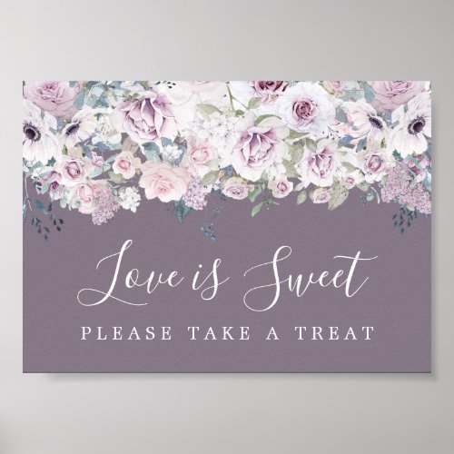 Purple Floral Love is Sweet Dessert Bar Sign