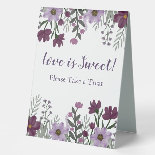 Purple Floral Love is Sweet  Table Tent Sign