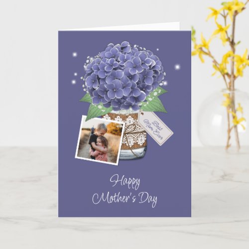 Purple Floral Love You Mom 2 Photo Mothers Day Card