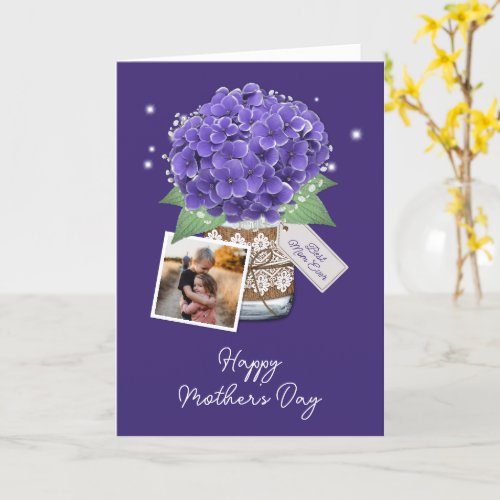 Purple Floral Love You Mom 2 Photo Mothers Day Card