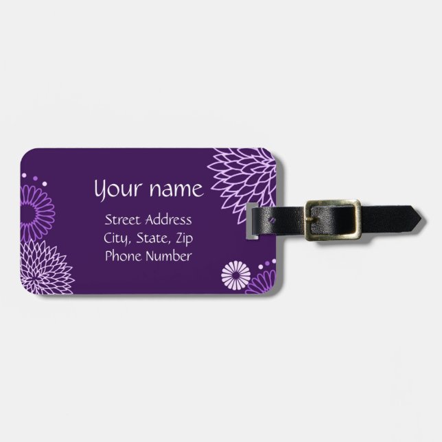 Purple Floral Luggage Tag (Front Horizontal)
