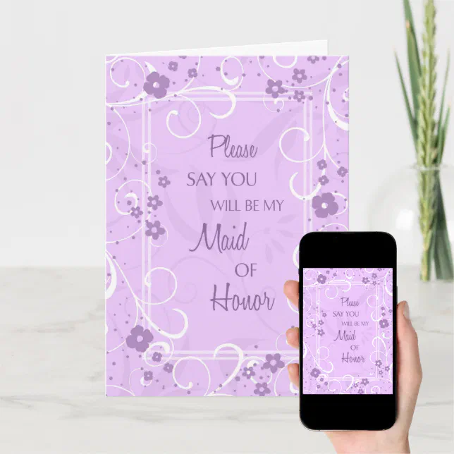 Purple Floral Maid of Honor Invitation Card | Zazzle
