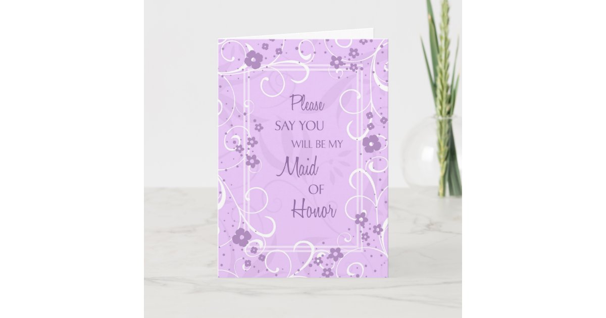 Purple Floral Maid of Honor Invitation Card | Zazzle