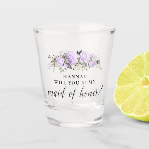 Purple Floral Maid of Honor Proposal Shot Glass