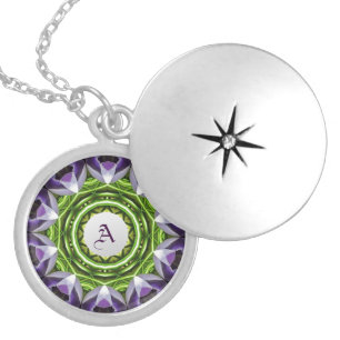 Purple Floral Mandala Kaleidoscope Art Silver Plated Necklace