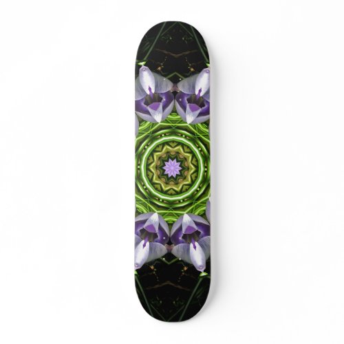 Purple Floral Mandala Kaleidoscope Art Skateboard Deck