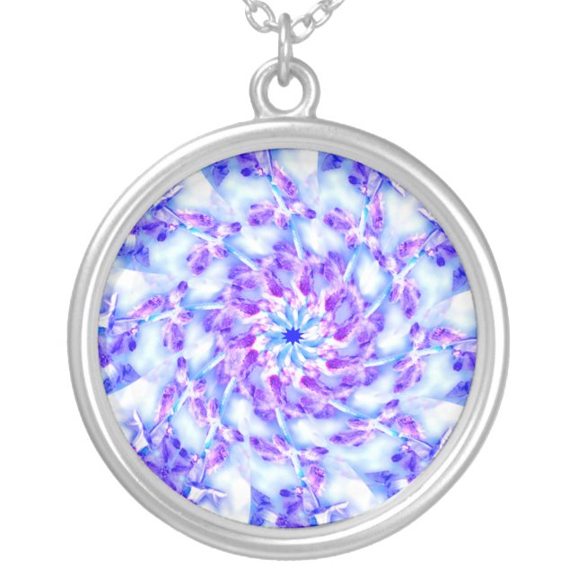 Purple Floral Mandala Silver Plated Necklace (Front)