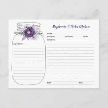 Purple Floral Mason Jar Bridal Shower Recipe Cards by lemontreeweddings at Zazzle