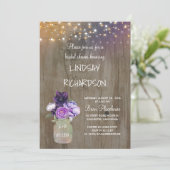 Purple Floral Mason Jar Rustic Barn Bridal Shower Invitation (Standing Front)