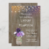 Purple Floral Mason Jar Rustic Barn Bridal Shower Invitation (Front/Back)