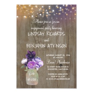 Purple Floral Mason Jar Rustic Engagement Party Invitation