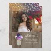 Purple Floral Mason Jar Rustic Photo Graduation Invitation (Front/Back)