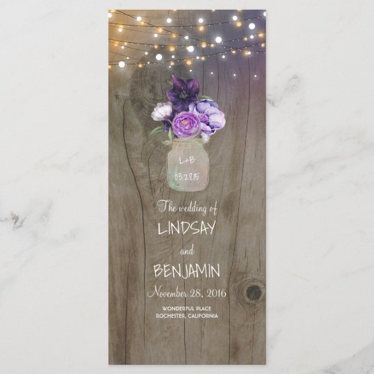 Purple Floral Mason Jar Rustic Wedding Programs Zazzle Com