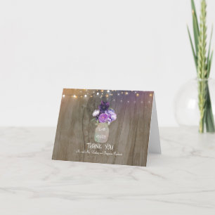 Purple Floral Mason Jar Rustic Wedding Thank You Card