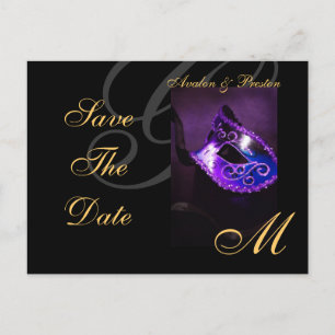 Purple Floral Masquerde Save The Date Postcard
