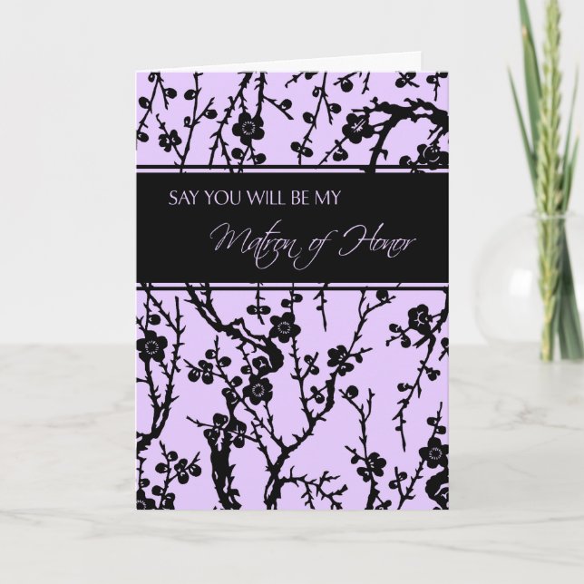 Purple Floral Matron of Honor Invitation Card (Front)