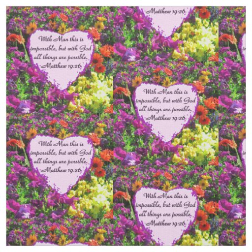 PURPLE FLORAL MATTHEW 19:26 PHOTO DESIGN FABRIC