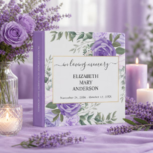 Purple Floral Memorial Photo Album 3 Ring Binder