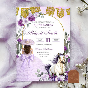 Purple Floral Mexican Charra Quinceanera Invitation
