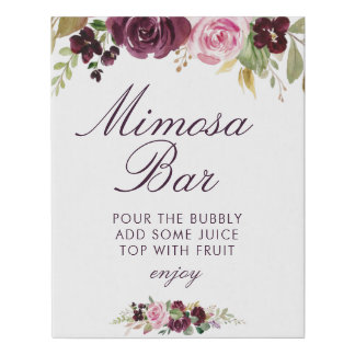 purple floral mimosa bar bridal shower sign